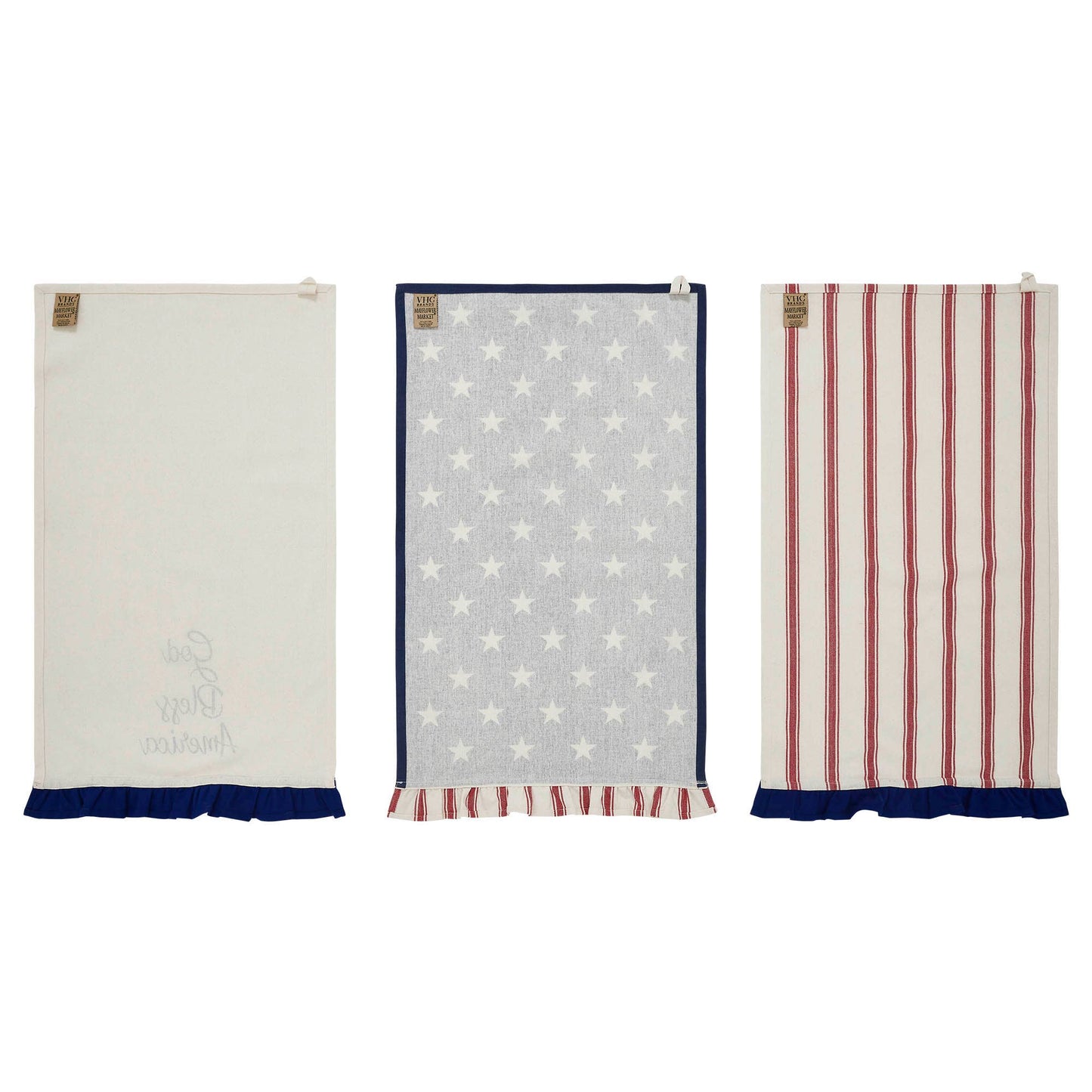 Americana Collection Hatteras Stars Ruffled Tea Towel Set of 3