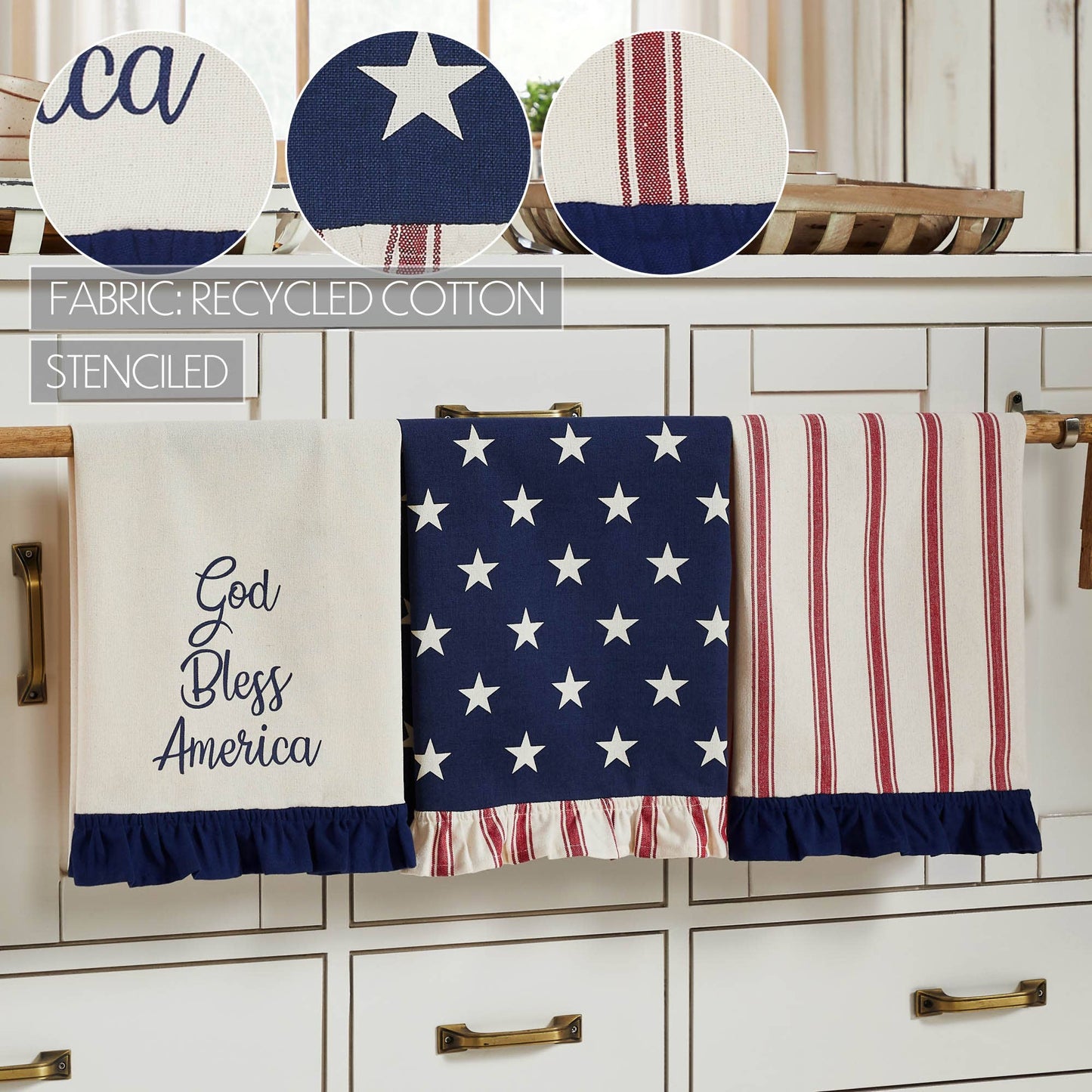 Americana Collection Hatteras Stars Ruffled Tea Towel Set of 3