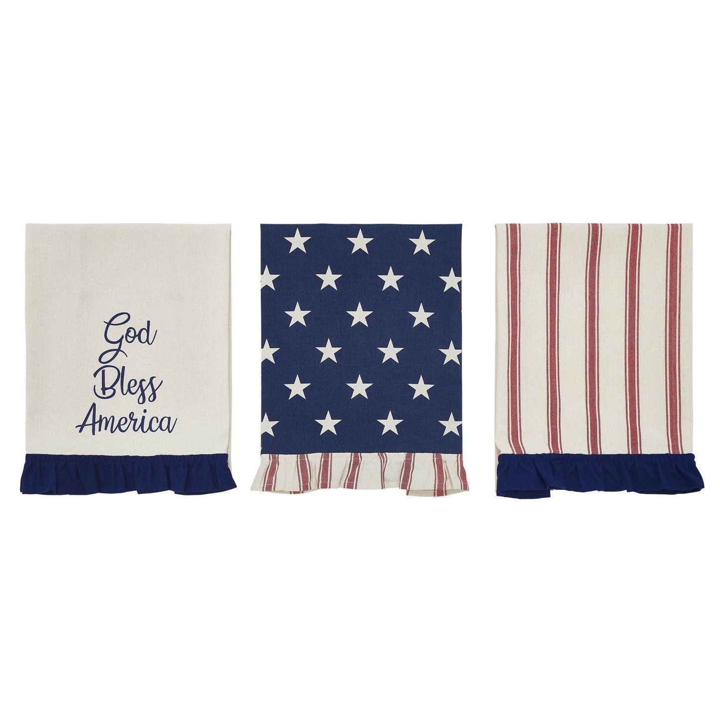 Americana Collection Hatteras Stars Ruffled Tea Towel Set of 3