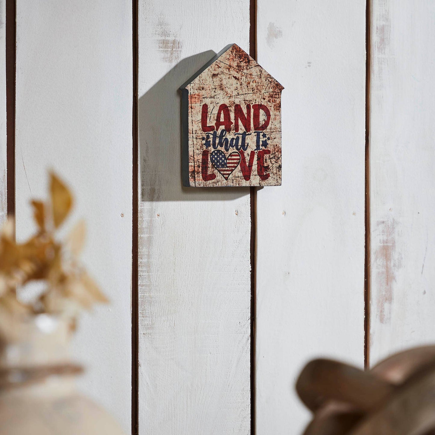 The Americana Collection “Land That I Love” House Shaped Block Sign