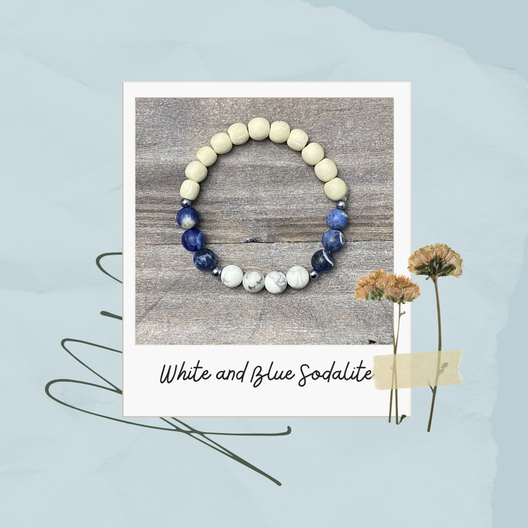 Bracelet Howlite Blanche et Sodalite Bleue