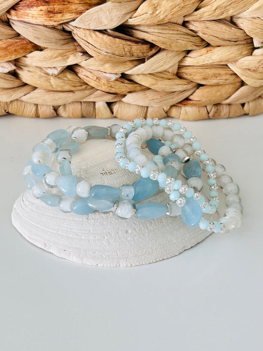 Aquamarine and White Cloud Bracelet