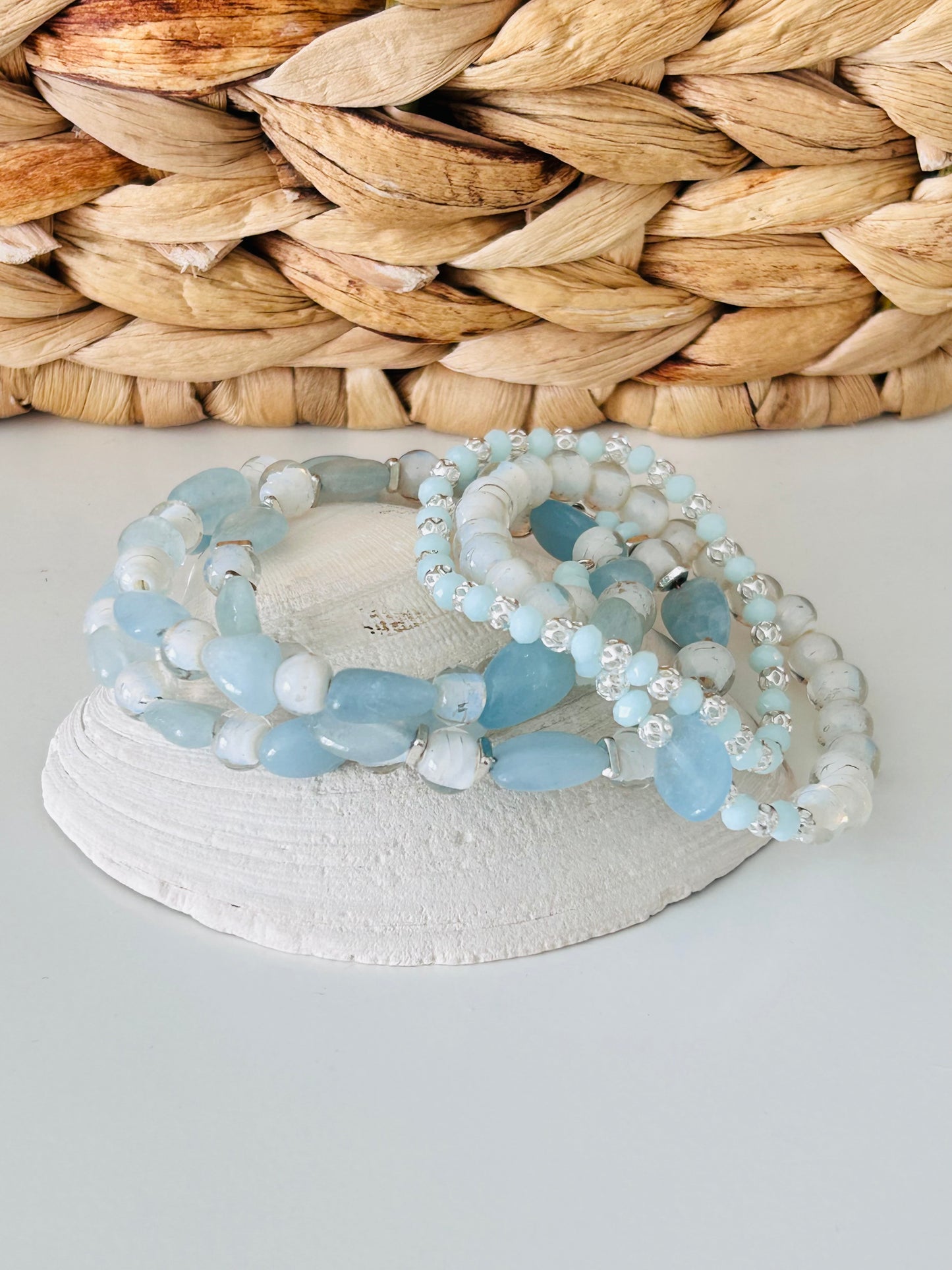 Aquamarine Nugget and White Cloud Bracelet
