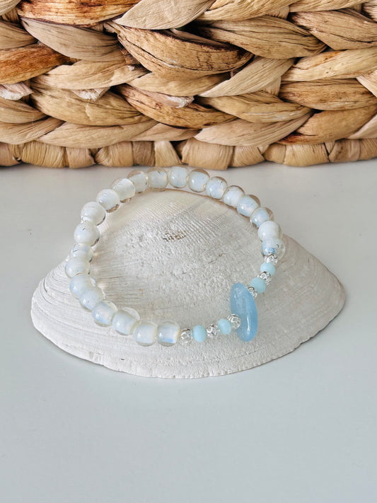 Aquamarine Nugget and White Cloud Bracelet