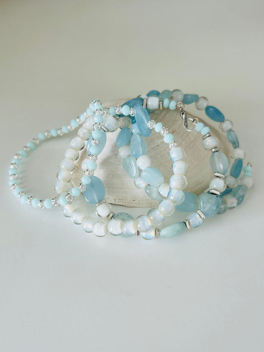 Aqua and Silver Dainty Bracelet