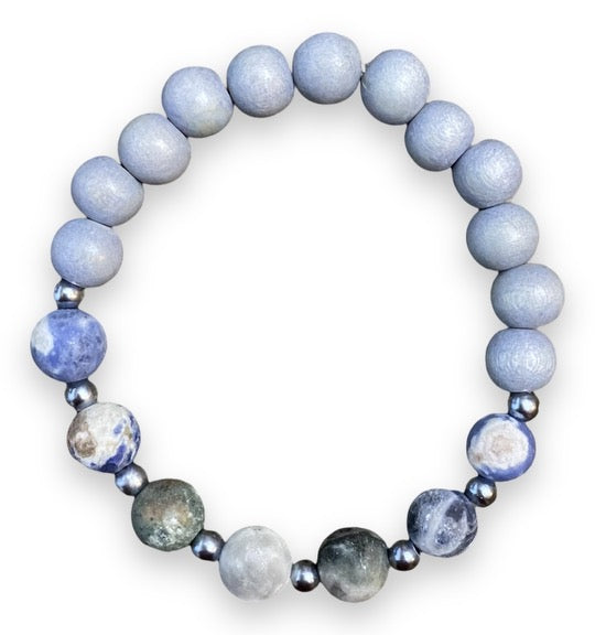 Bracelet sodalite en denim argenté