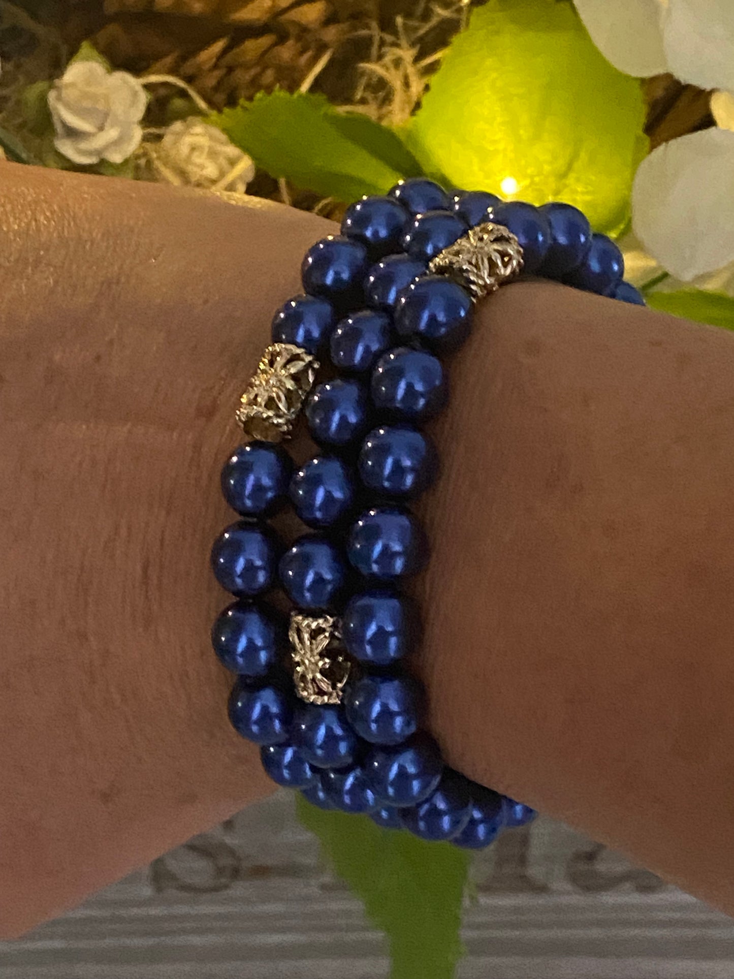 Bracelet de perles bleu marine