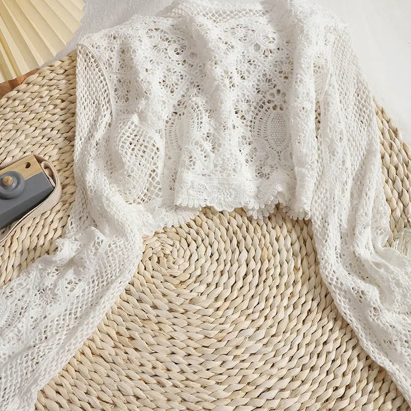 Cardigan à manches longues ajouré en crochet bohème