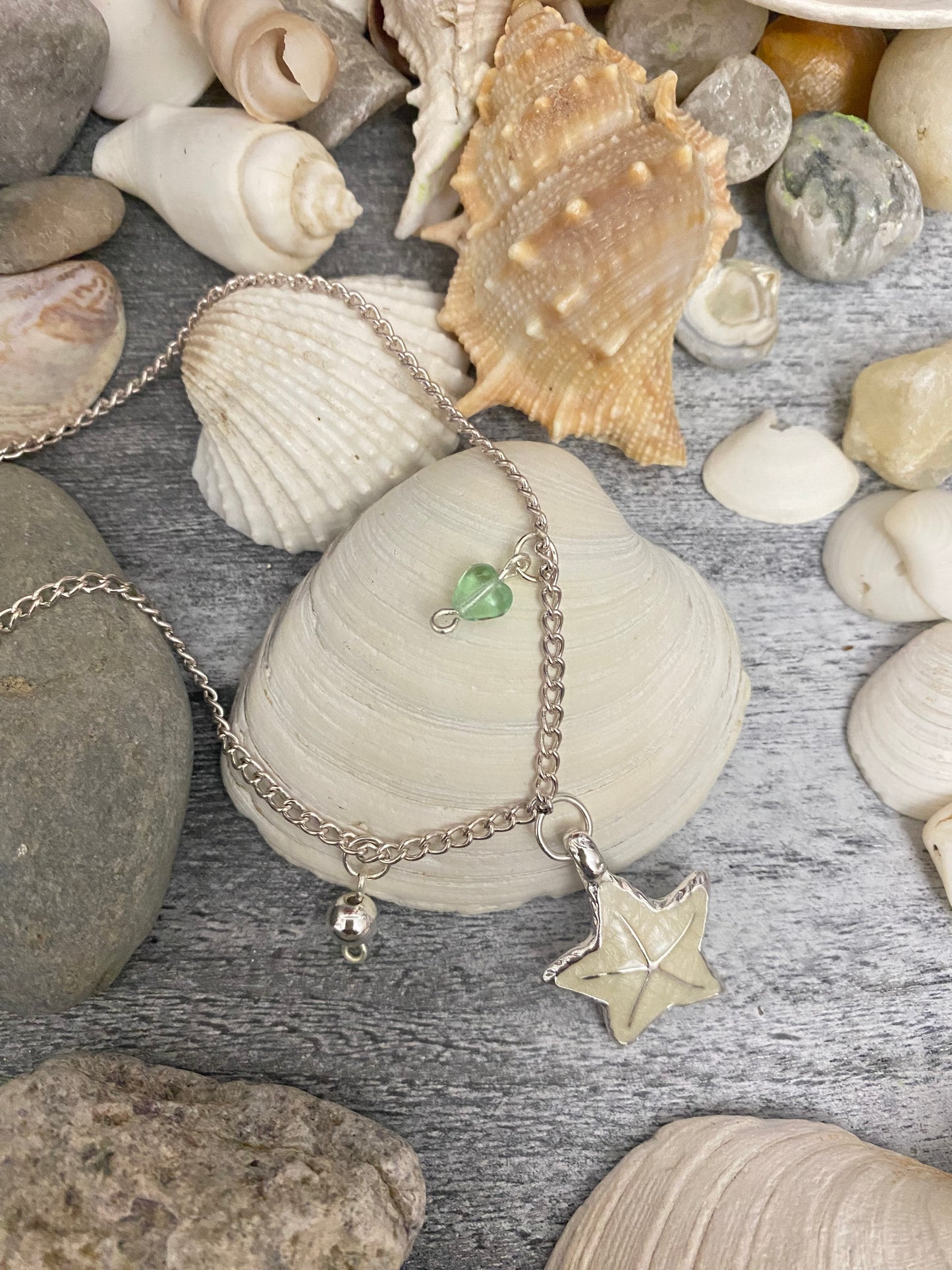 B’s Charm Bar- Starfish and Green Heart Necklace