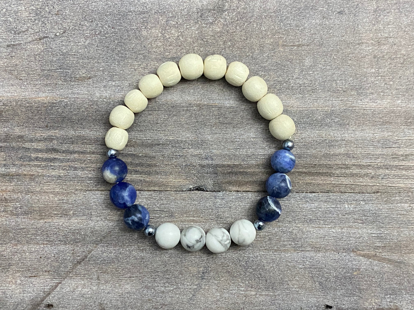 Bracelet Howlite Blanche et Sodalite Bleue