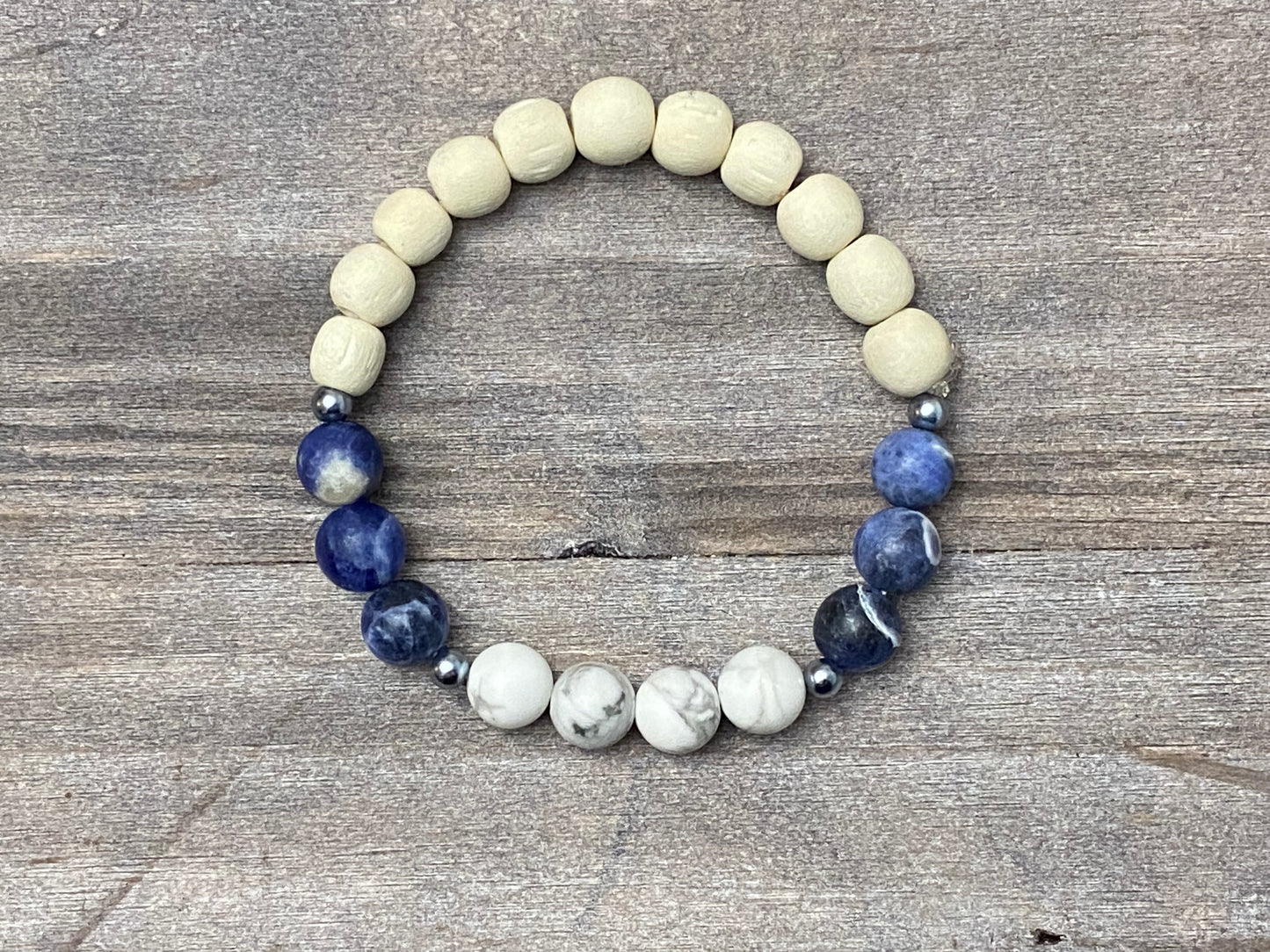 Bracelet Howlite Blanche et Sodalite Bleue