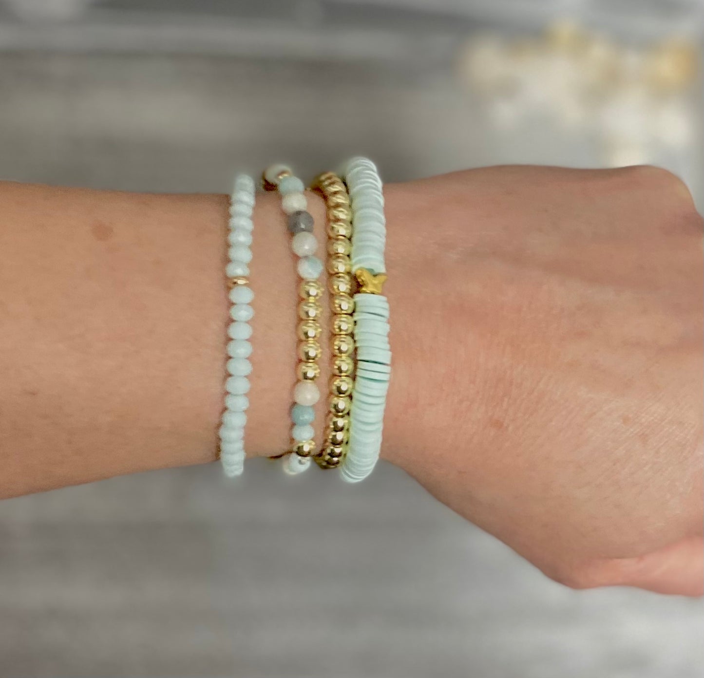 Gold and Aqua Bracelets