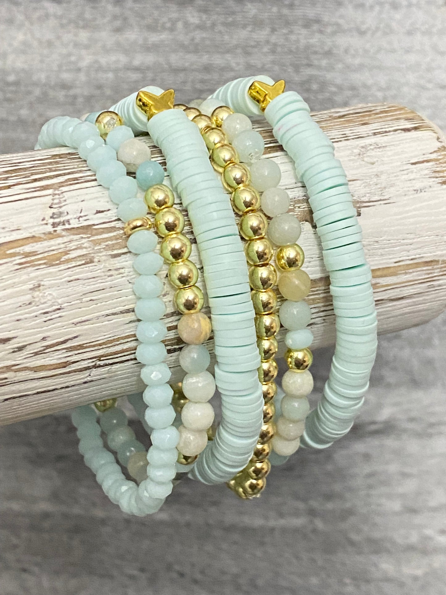 Gold and Aqua Bracelets