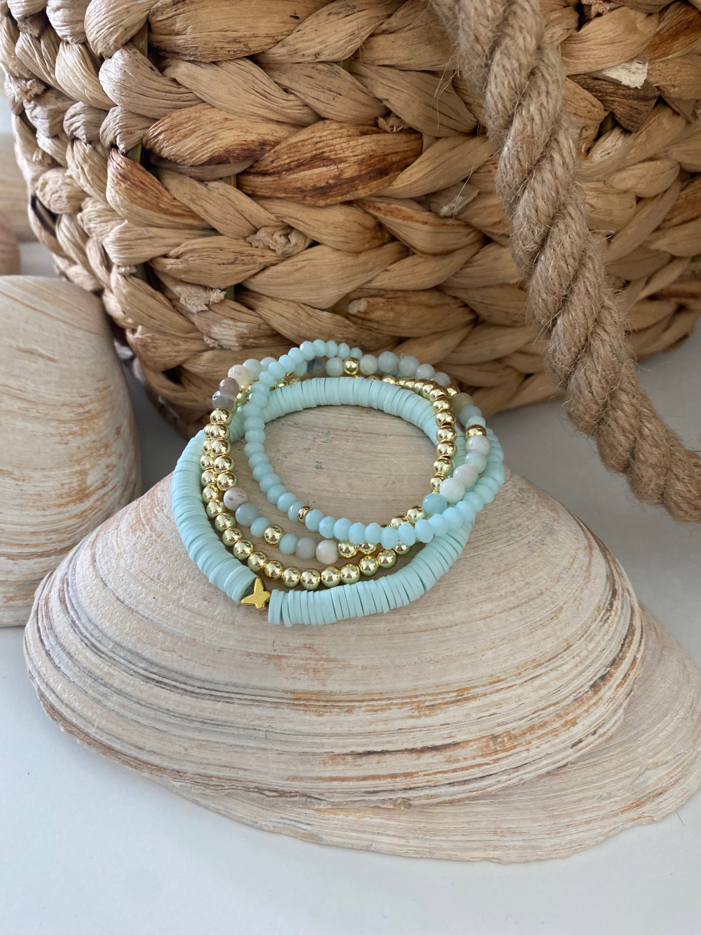 Gold and Aqua Bracelets