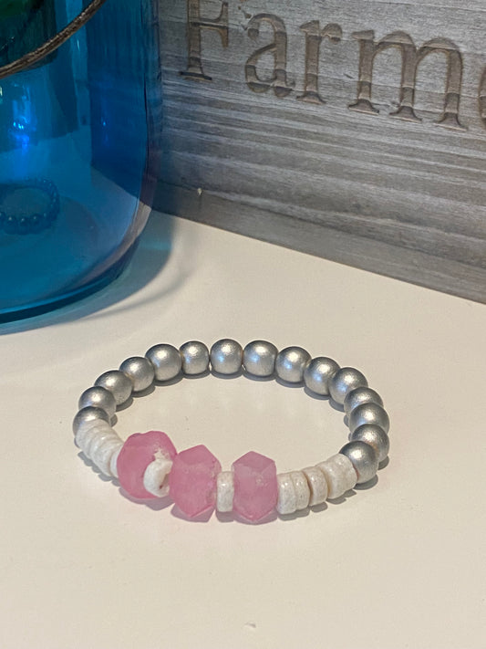 Pulsera rosa y plata