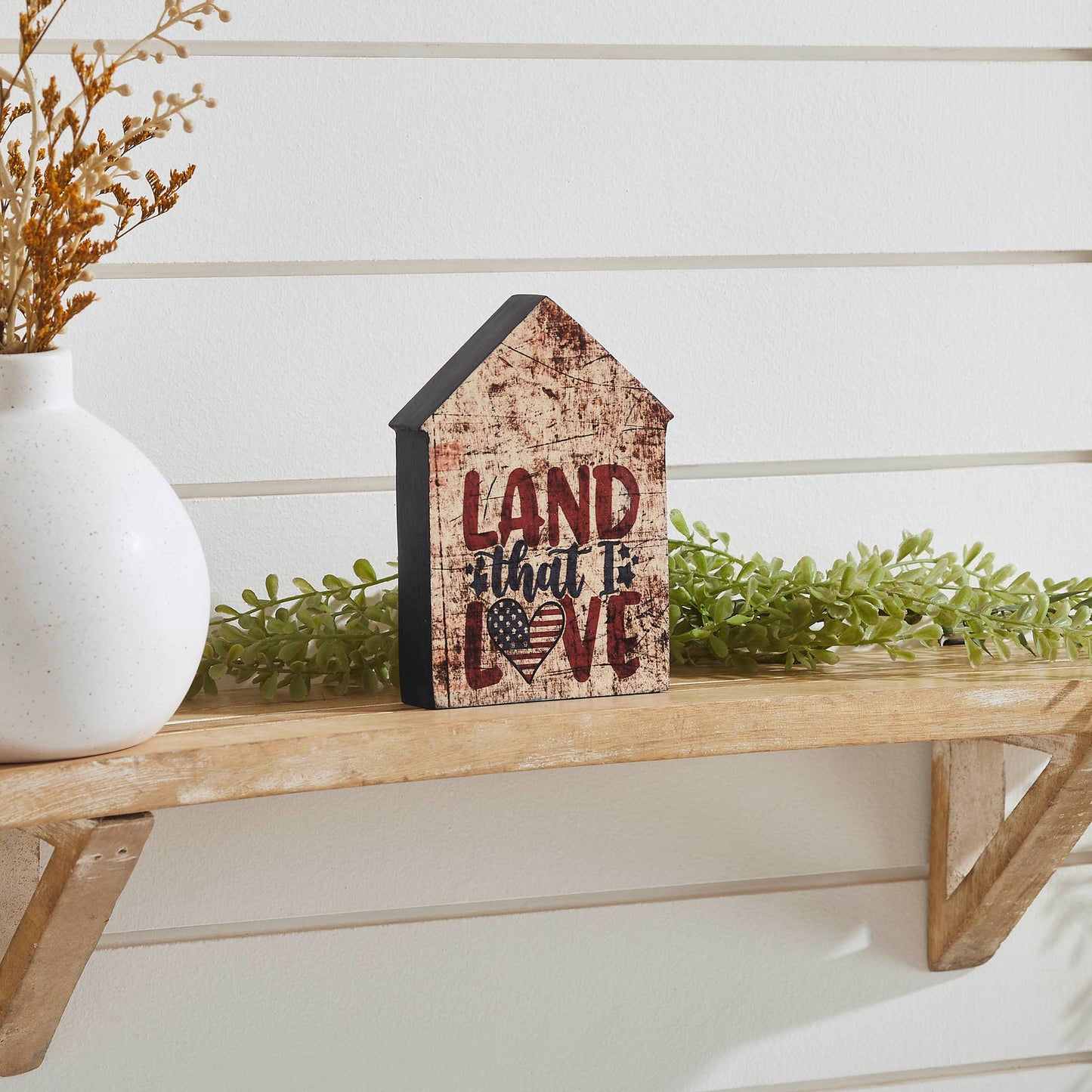 The Americana Collection “Land That I Love” House Shaped Block Sign