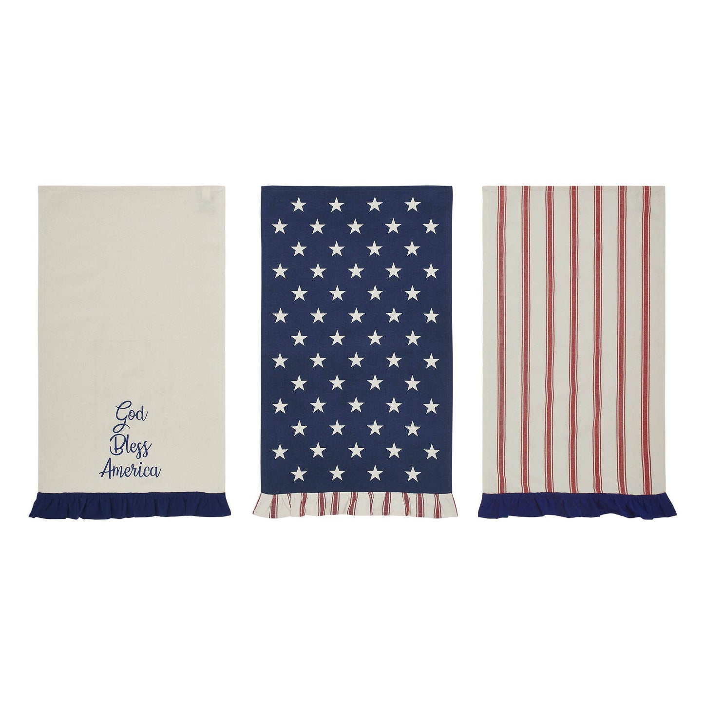 Americana Collection Hatteras Stars Ruffled Tea Towel Set of 3