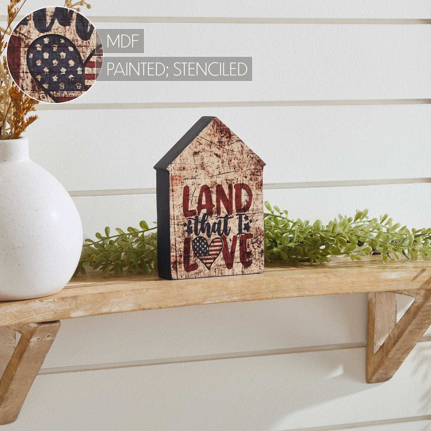 The Americana Collection “Land That I Love” House Shaped Block Sign
