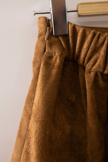 Faux Suede Tiered Midi Skirt