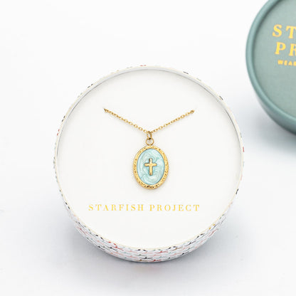Starfish Project- Shine Bright Cross Pendant in Mint