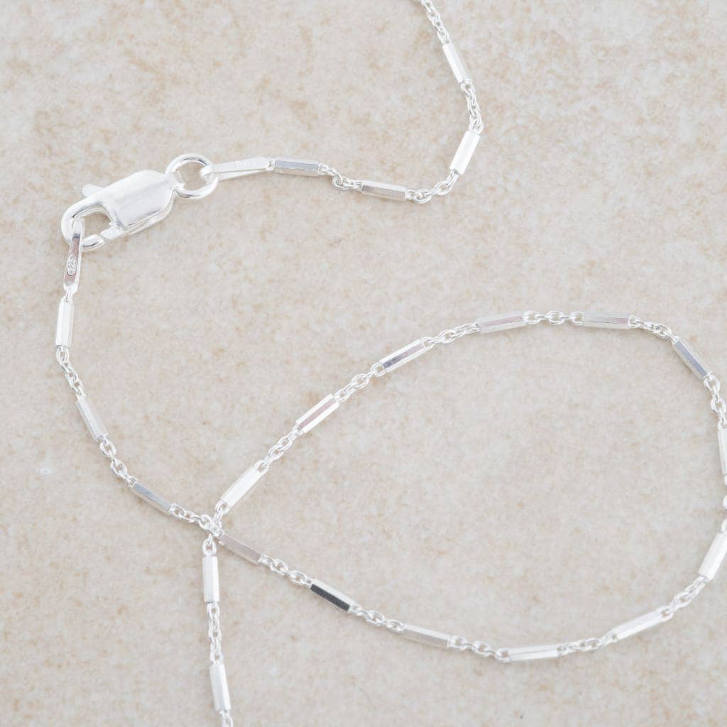 Holly Lane Elegant Sterling Silver Bar Chain Necklace 18”