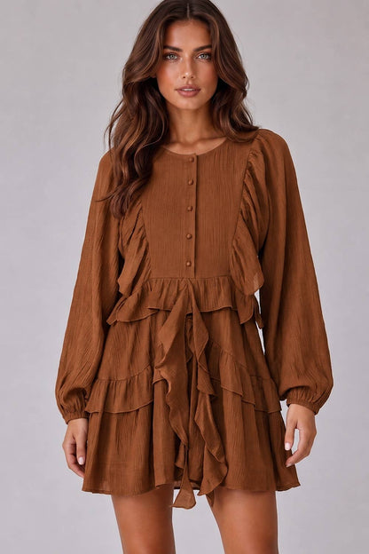 Ruffle Tiered Mini Dress Caramel