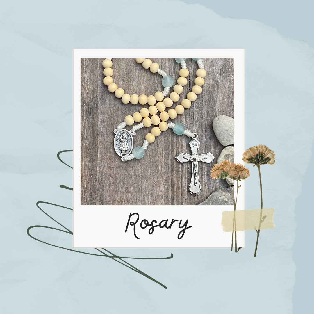 Recycled Glass and Wood Corded Rosary