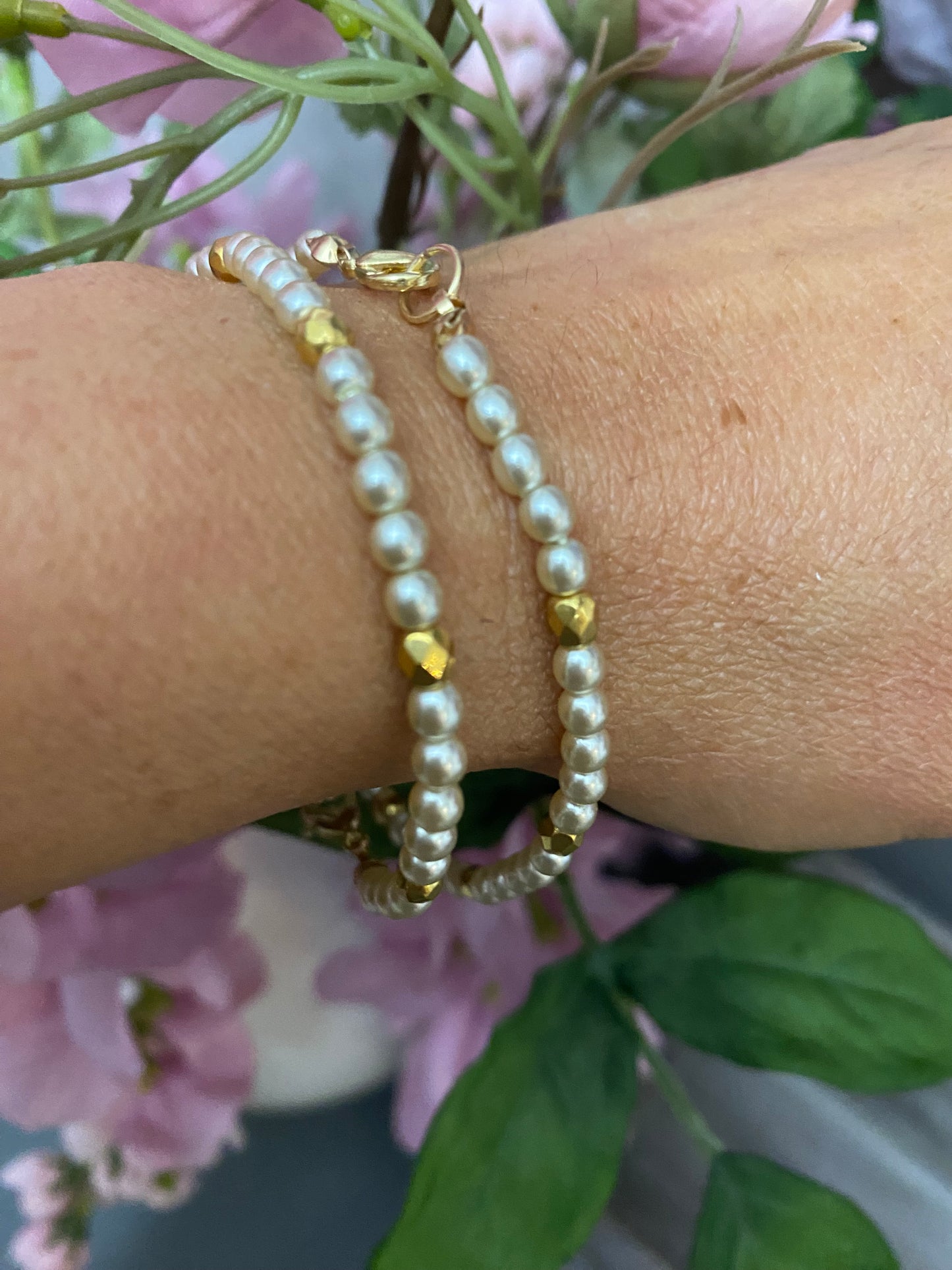 Pearl with Gold Accent Bracelet