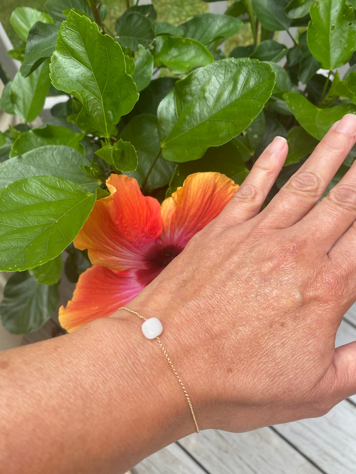 Gold Tone Chain Bracelet with Moonstone