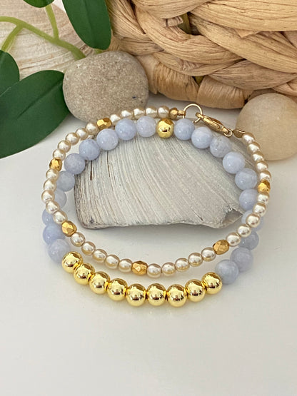 Aquamarine and Pearl Gold Stack