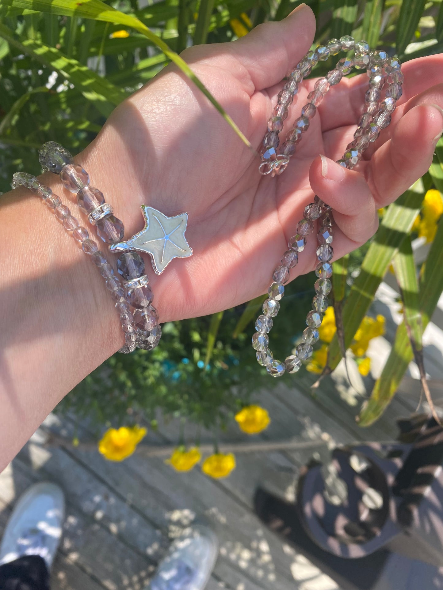 Gray Crystal Necklace and Bracelet Set with Starfish