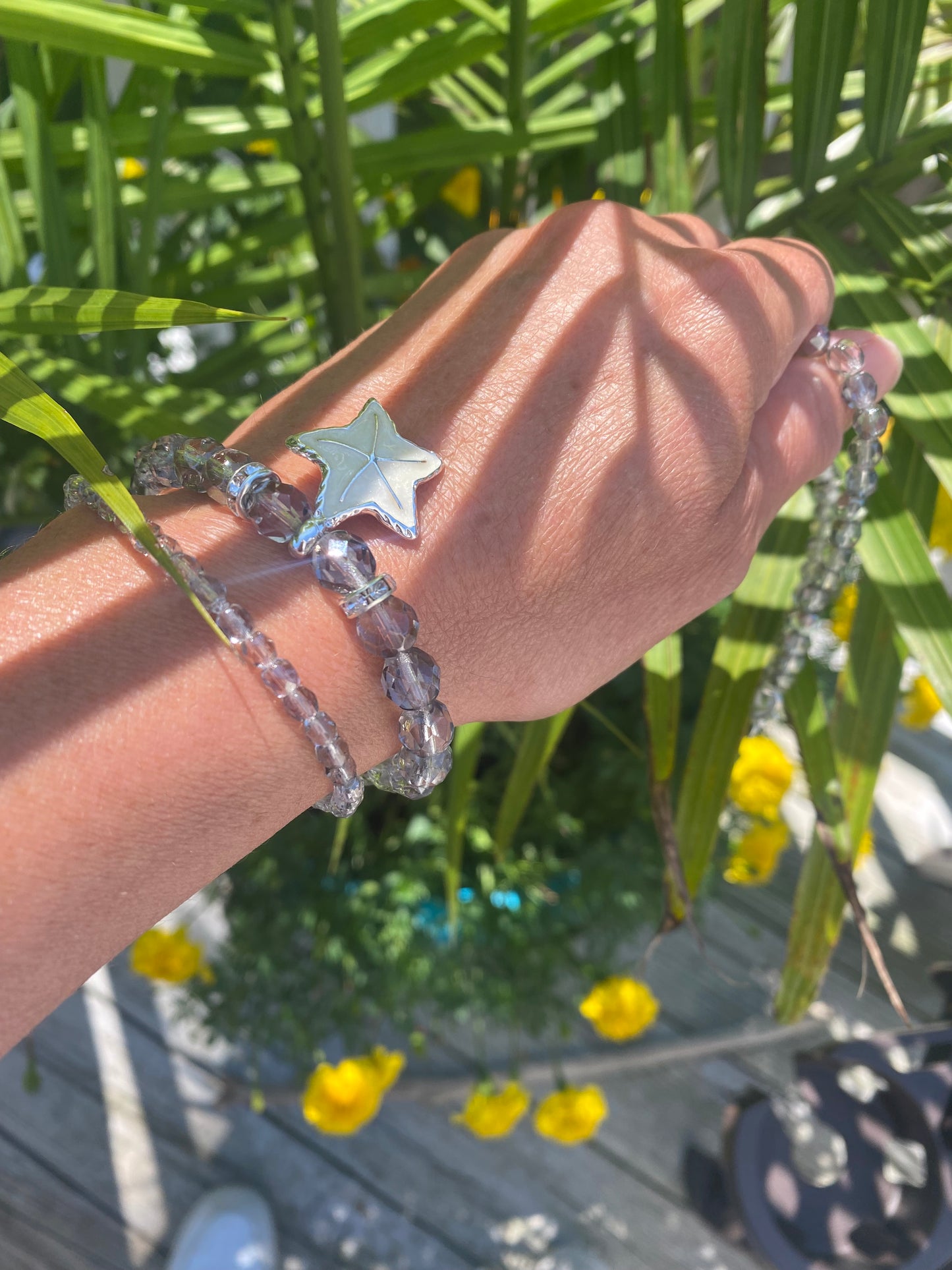 Gray Crystal Necklace and Bracelet Set with Starfish