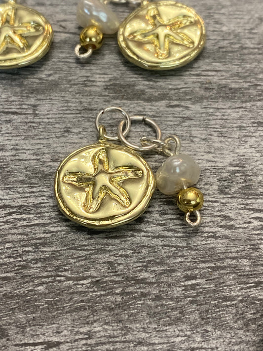 B’s Charm Bar Gold Plated Embossed Starfish Charm with Glass Pearl and Gold Plated Accents