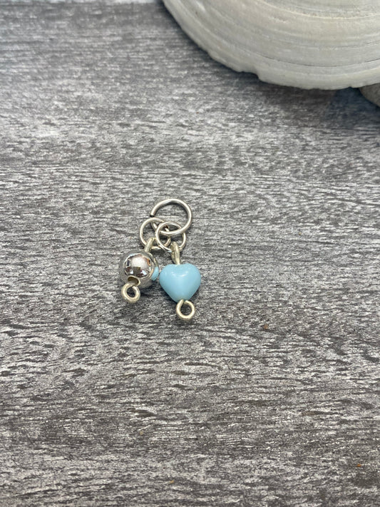 B’s Charm Bar Small Turquoise Heart and Round Silver Charm
