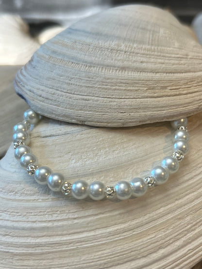 Pearl Finish and Silver Filigree Bracelet