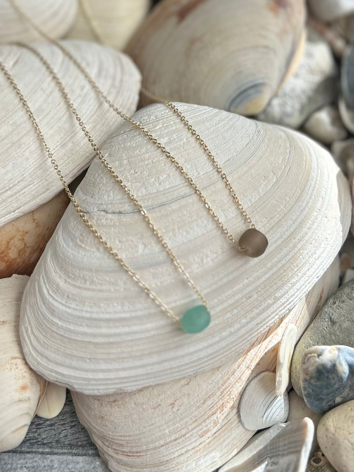 14k Gold Filled Chain with Aqua Recycled Glass Bead