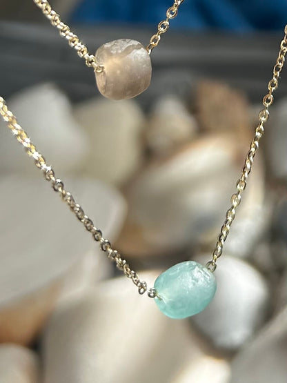 14k Gold Filled Chain with Aqua Recycled Glass Bead