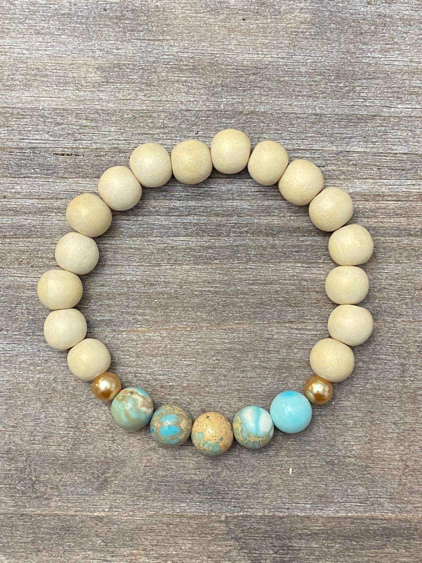 Turquoise Sea Sediment Jasper and Wood Bracelet