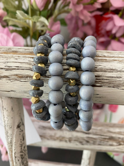 Ashanti Glass Saucer Bracelet Stack in Grey