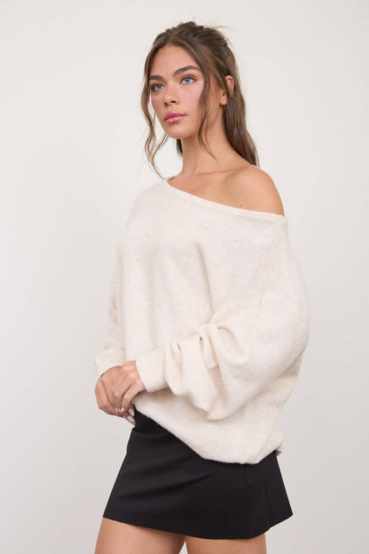 Cream Boatneck Slouchy Sweater *Preorder