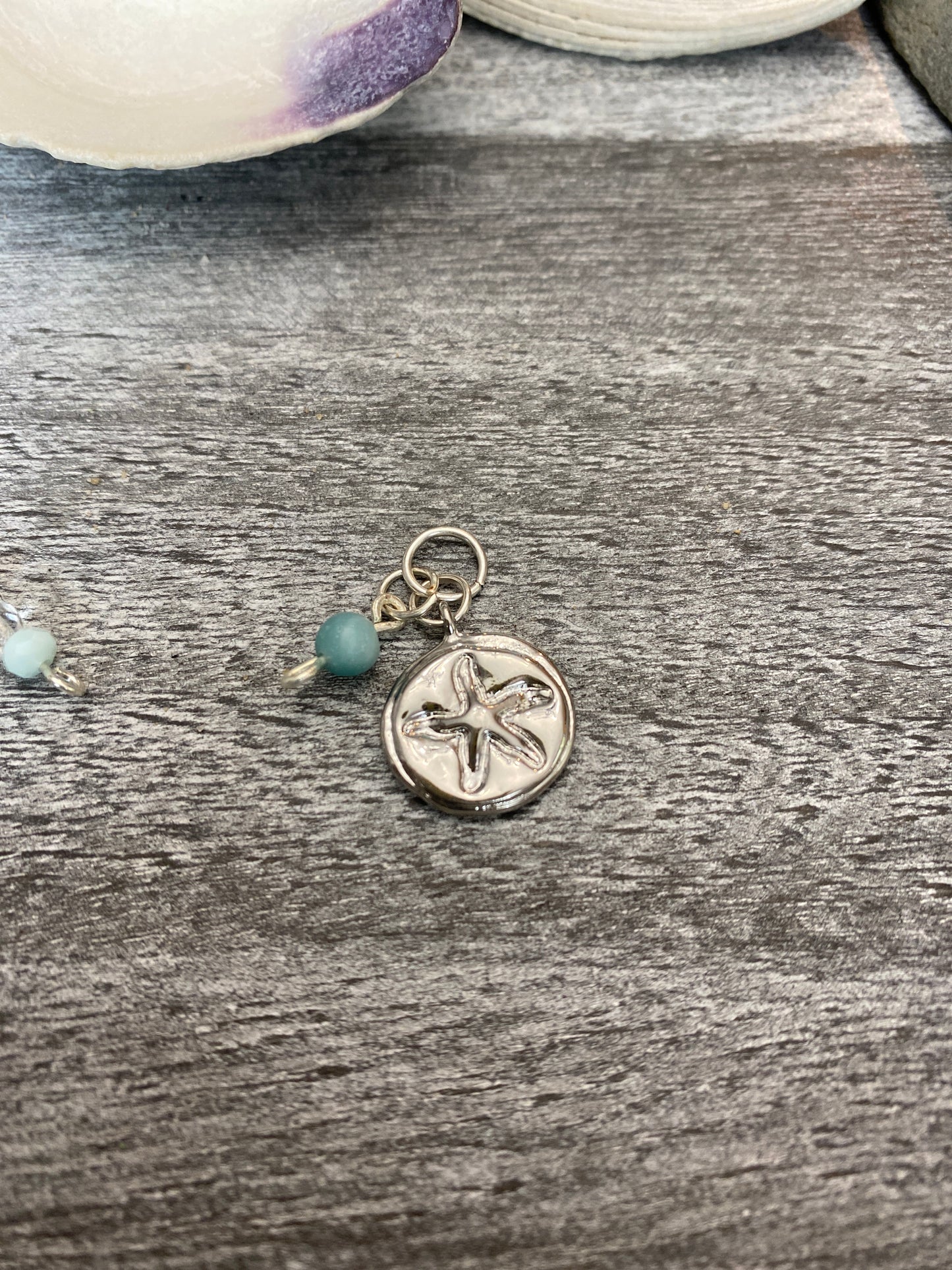 B’s Charm Bar Silver Plated Embossed Starfish Charm with Amazonite Round Bead