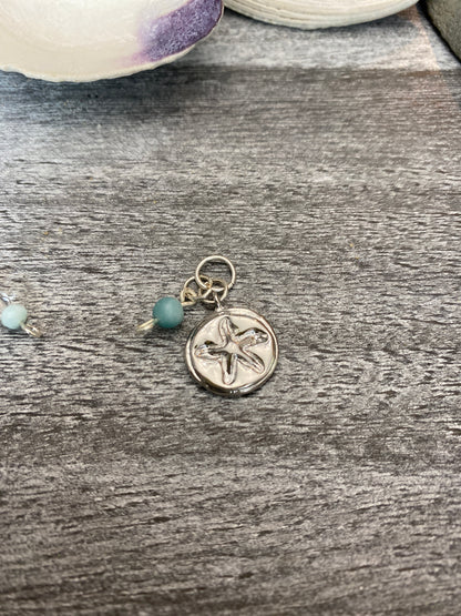 B’s Charm Bar Silver Plated Embossed Starfish Charm with Amazonite Round Bead
