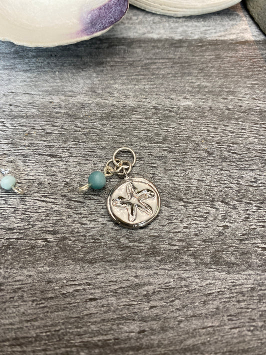 B’s Charm Bar Silver Plated Embossed Starfish Charm with Amazonite Round Bead